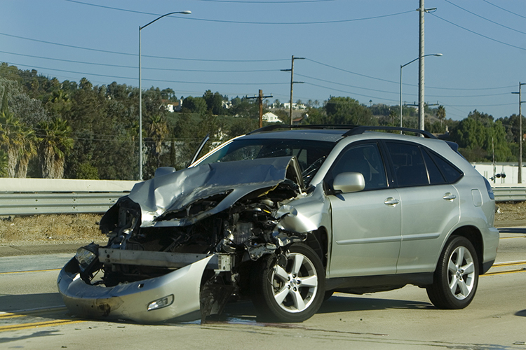 Crashed Small Silver Car